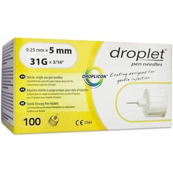 سنون قلم انسولين مقاس 5 ماركة دروبلت Droplet ( 100 قطعة )