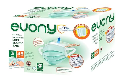 كمامة طبية بحلقات اذن ناعمة ومرنة 48 قطعة 3 طبقات ماركة ايفوني evony