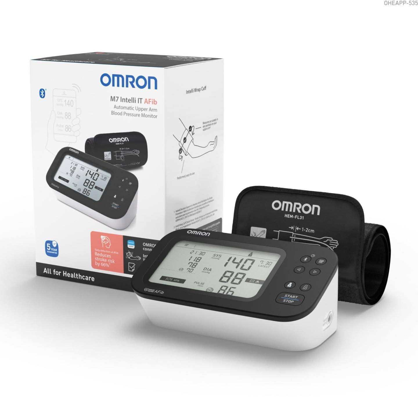 جهاز قياس ضغط الدم المنزلى ( ديجيتال ) ماركة اومرون Omron M7 Intelli IT AFIB فيتنامى الصنع مستورد ضمان 5 سنوات ( يعمل بتقنية بلوتوث من امرون )