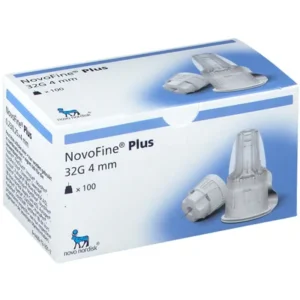 سنون قلم انسولين مقاس 4 ماركة نوفو فاين NovoFine® Plus 32g 4mm دنماركي ( 100 قطعة )