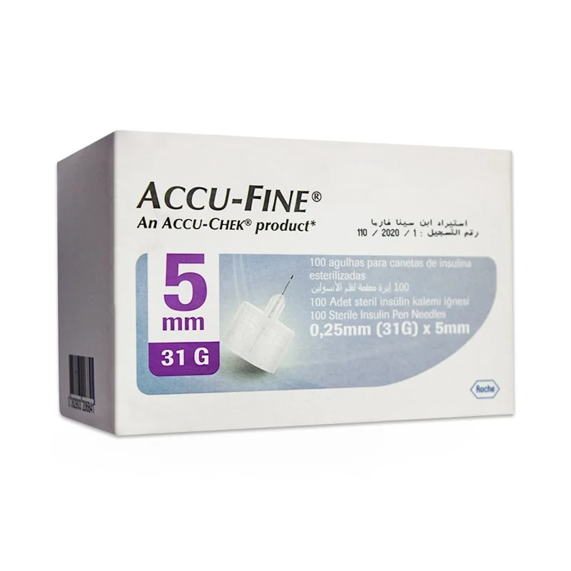 سنون قلم انسولين مقاس 5 ماركة أكيو فاين AccuFine® Plus 31g 5mm المانى ( 100 قطعة ) - الصورة 2